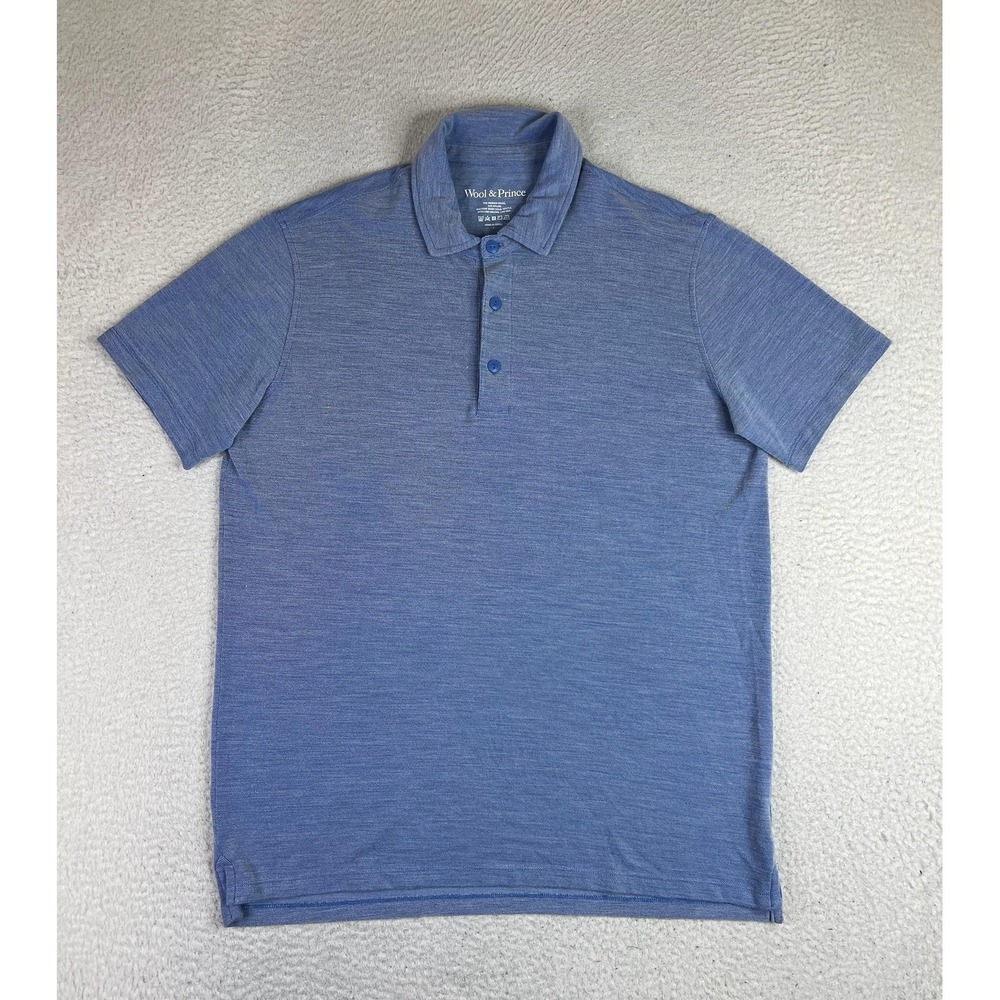 Wool & Prince Polo Shirt Mens Large Blue Merino Wool Nylon Jersey Knit Casual